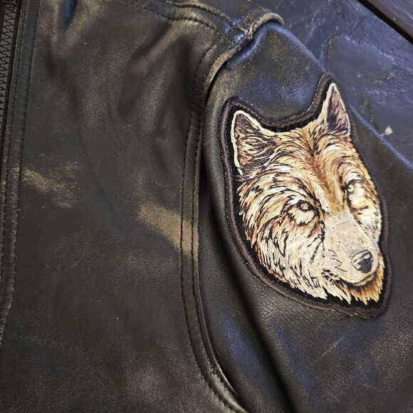HEIN GERICKE Vtg Black Leather Jacket Mens S M 44 Motorcycle Biker Eagle Wolf - Picture 5 of 13